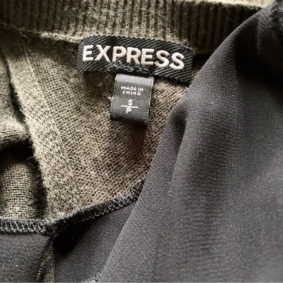 Express Mosscore Olive Green Silk Blend Sweater with Black Mesh Layering Tank - Picture 4 of 5